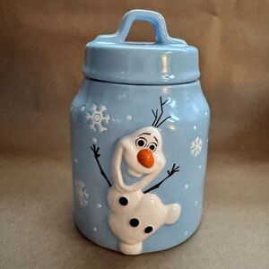 Rae Dunn Frozen 3D Olaf Warm Hugs Blue Ceramic Cannister (Small)
